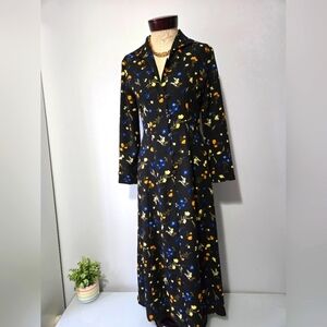 LAUTREAMONT Black Floral Black Long Sleeve Maxi Dress. Size 2